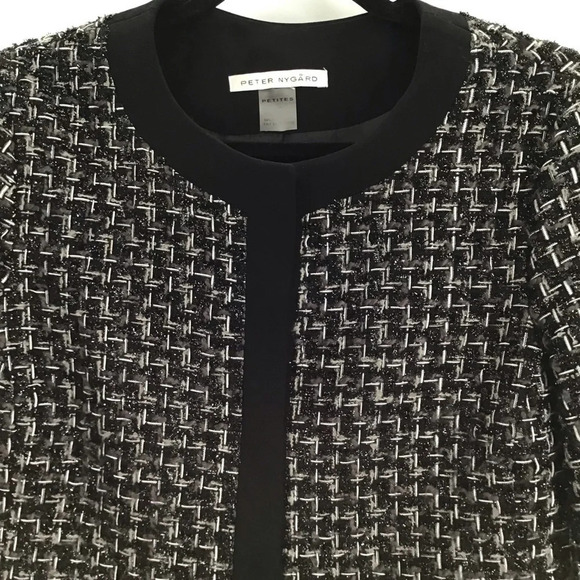 Peter Nygard Women’s Boucle Metallic Weave Blazer Career Black & Silver Size 10P - Picture 3 of 8